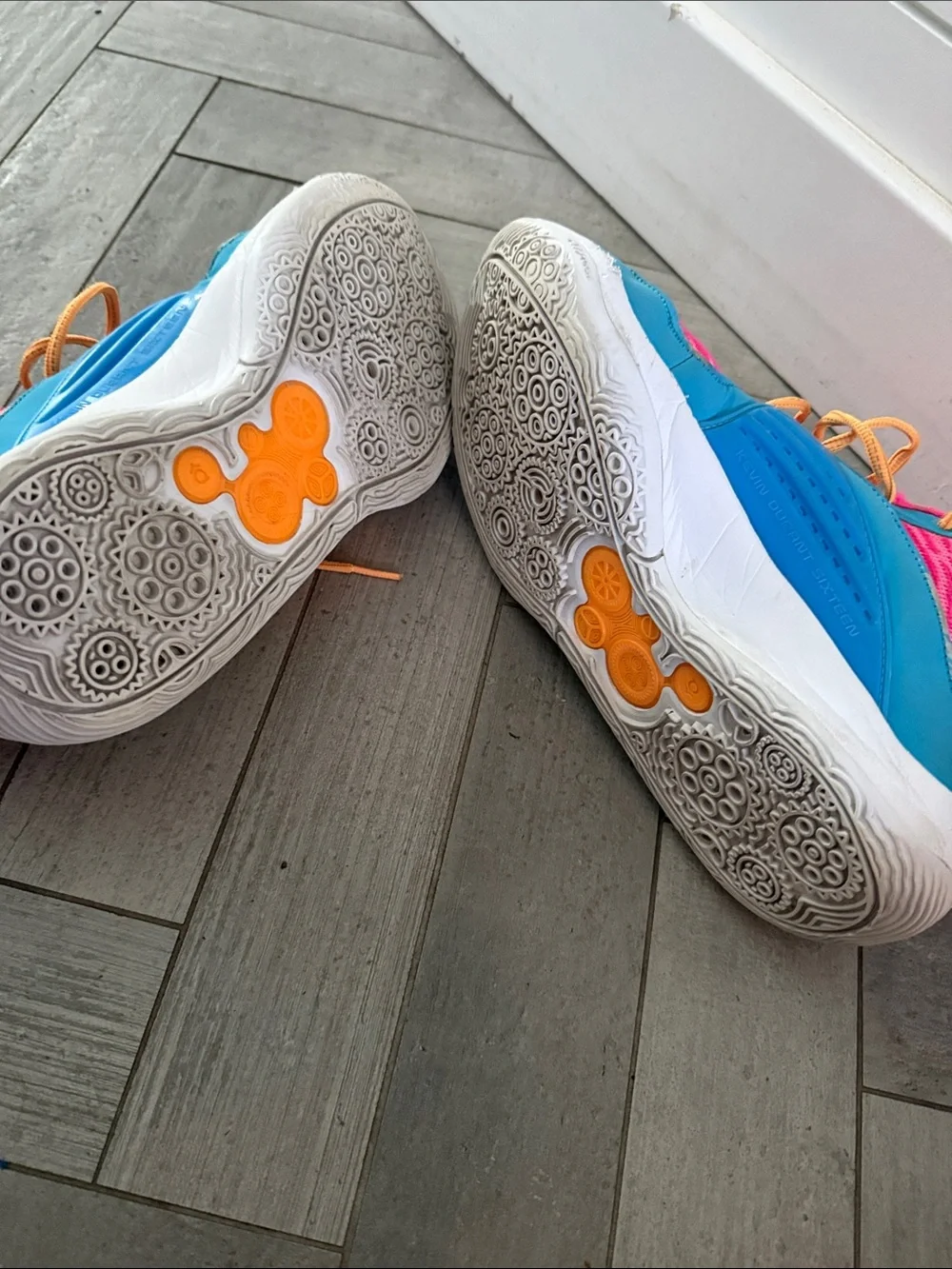 Nike Pink and Blue Kids' Sneakers with Orange Laces